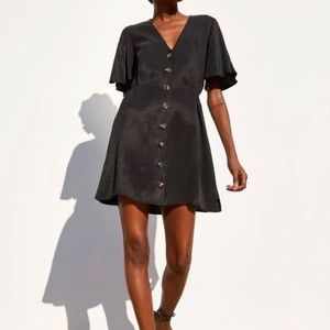 Zara Fillsens Black Lyocell Buttoned Flutter Sleeve Mini Dress Size S